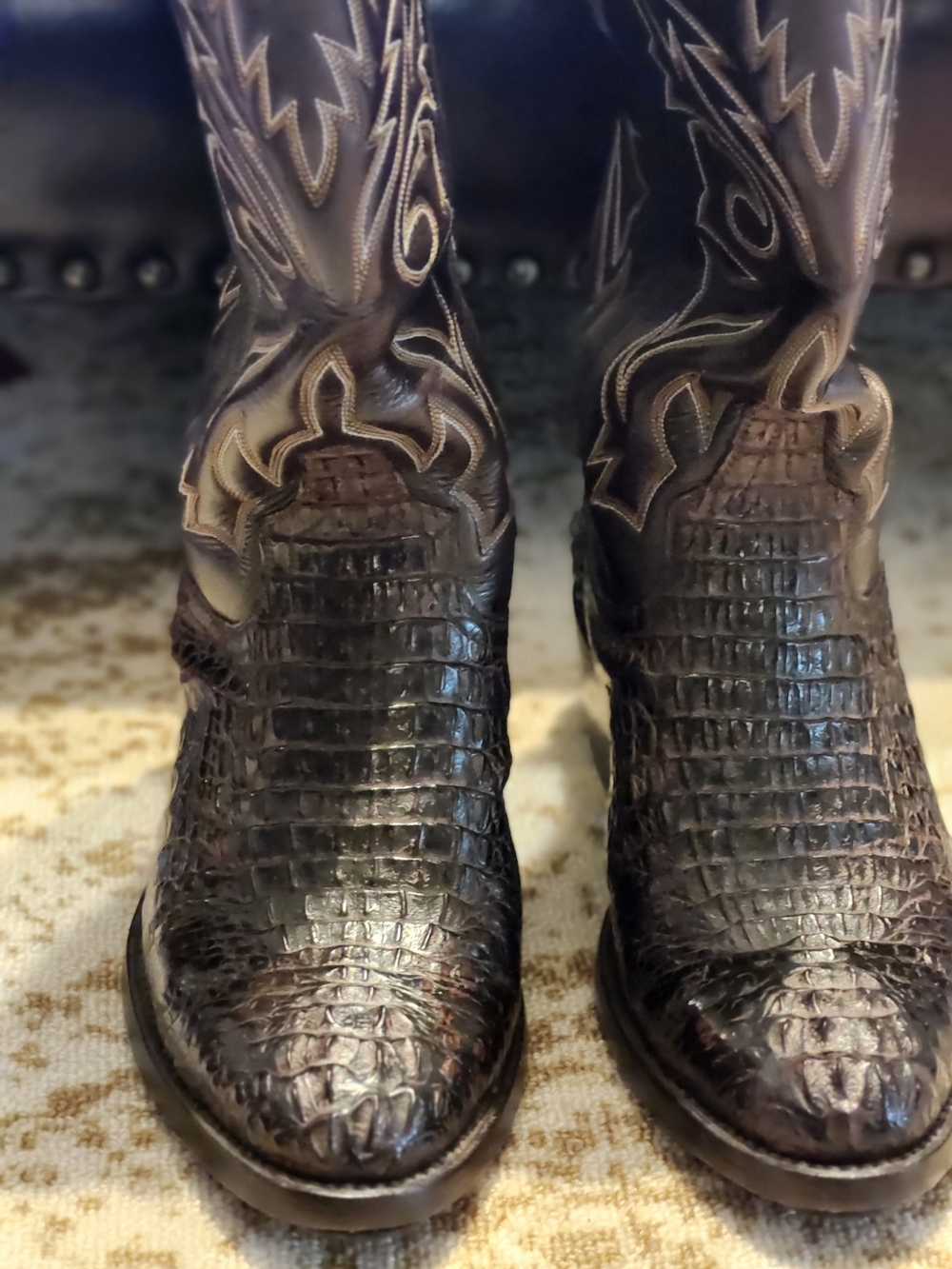 Dark Brown Crocodile-Print Cowboy Boots